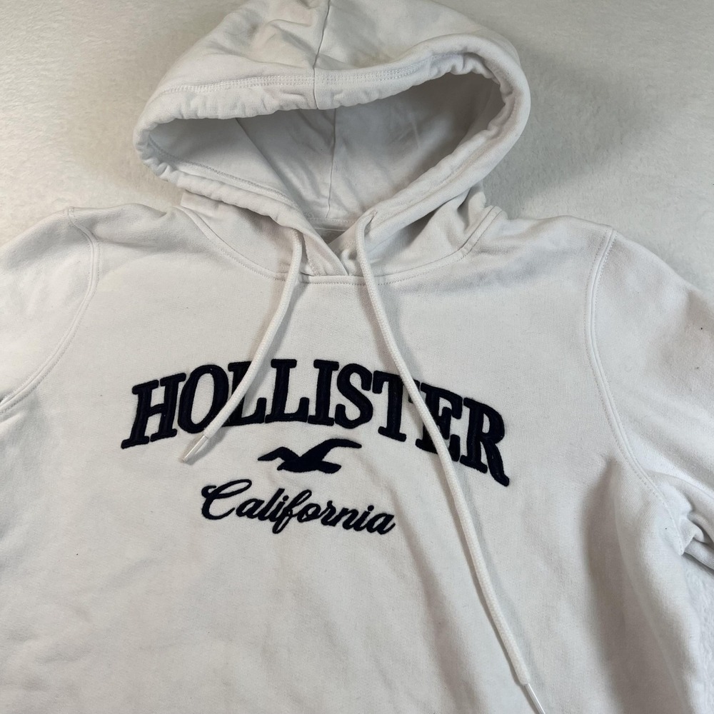 Hollister Hoodie‎ Mens Medium White Pullover Fleece Sweatshirt California Logo
